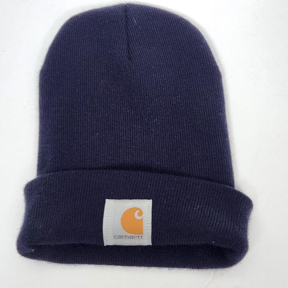 Carhartt Hat Cap Beanie Cuffed Mens One Size Blue Knit A18 Workwear Winter